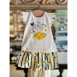 Conjunto Blusa Blanca&Amarilla + Shorts - para Niñas 2pcs