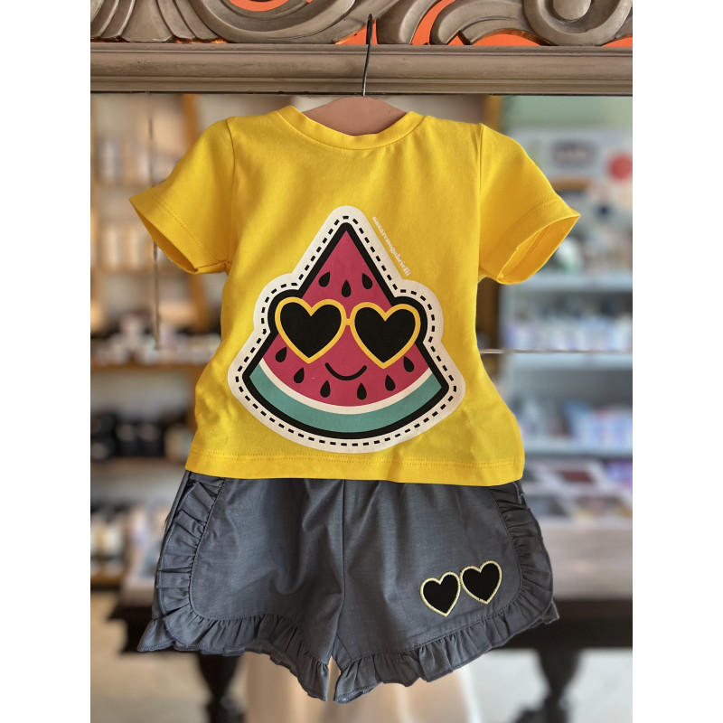 Conjunto Blusa Amarilla + Shorts - para Niñas 2pcs