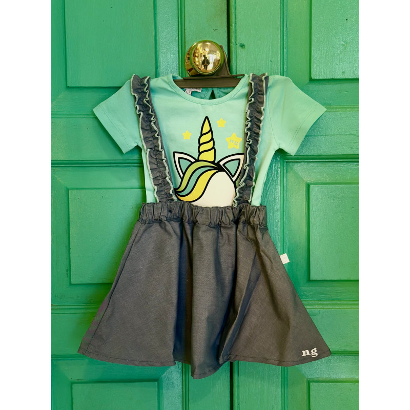 Conjunto Blusa Verde + Saya - para Niñas 2pcs