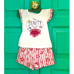 Conjunto Blusa Blanca&Rosa+ Shorts - para Niñas 2pcs