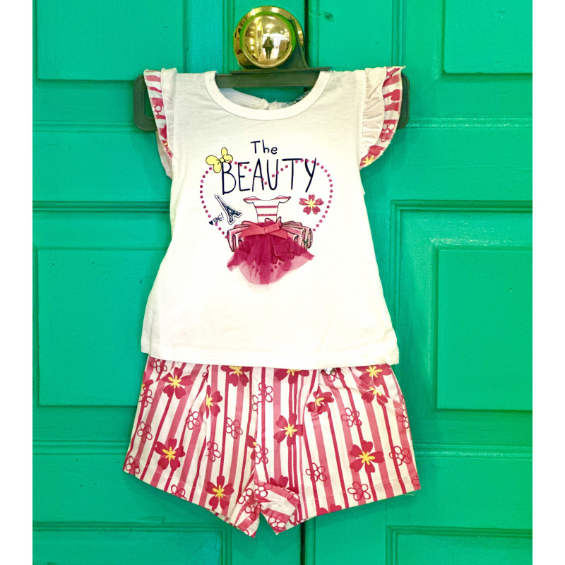 Conjunto Blusa Blanca&Rosa+ Shorts - para Niñas 2pcs