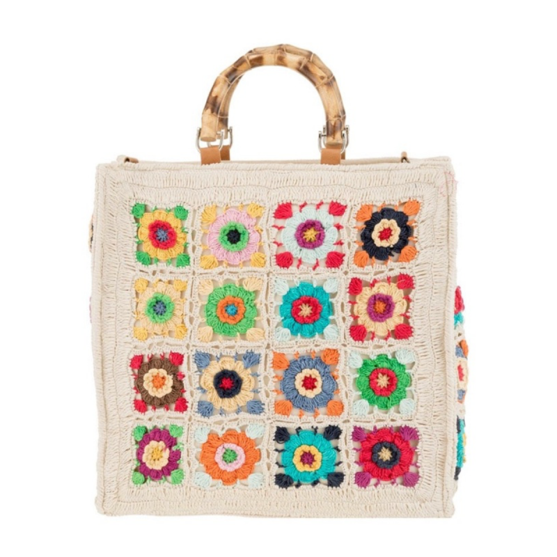Bolso con Flores Tejidas - Blanco