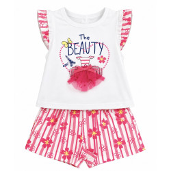 Conjunto Blusa Blanca&Rosa+ Shorts - para Niñas 2pcs