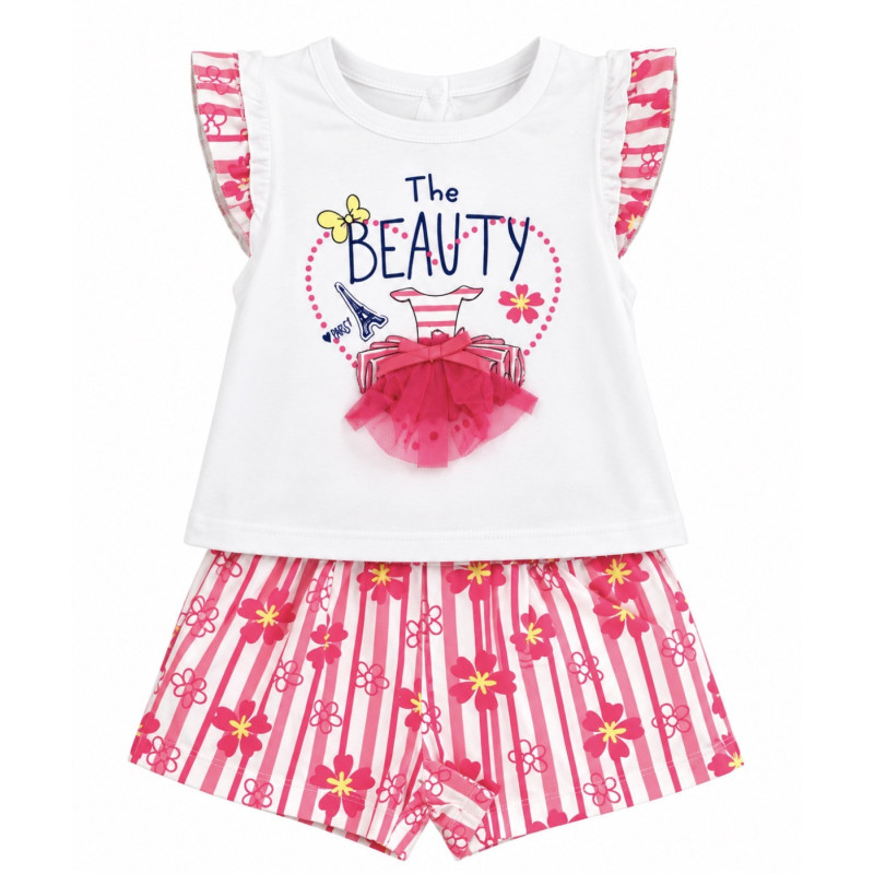 Conjunto Blusa Blanca&Rosa+ Shorts - para Niñas 2pcs