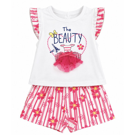 Conjunto Blusa Blanca&Rosa+ Shorts - para Niñas 2pcs