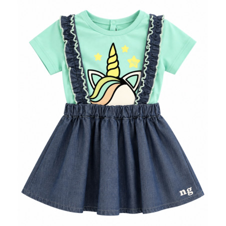 Conjunto Blusa Verde + Saya - para Niñas 2pcs