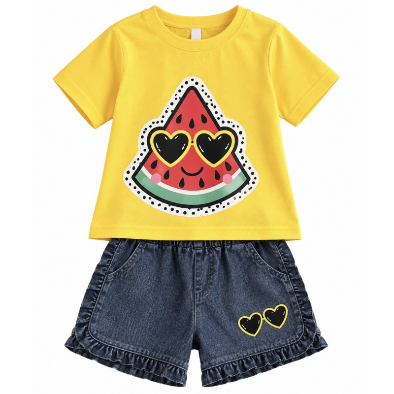 Conjunto Blusa Amarilla + Shorts - para Niñas 2pcs