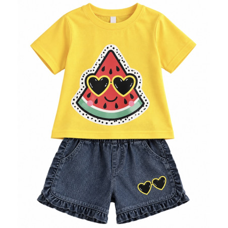 Conjunto Blusa Amarilla + Shorts - para Niñas 2pcs