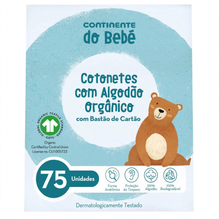 Bastoncillos de Algodón Orgánico para Bebé Continente do Bebé - 75 u